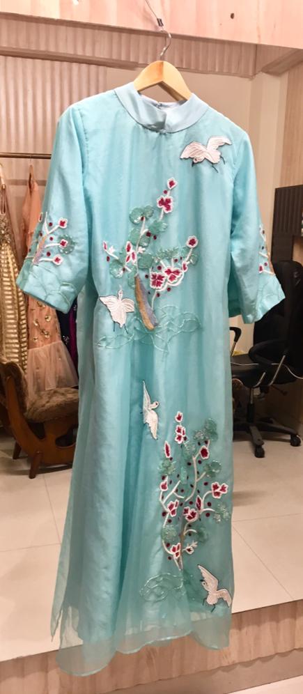 PASTEL BLUE ORGANZA TUNIC HAND EMBROIDERED | PEARL TRENDZ INDIA