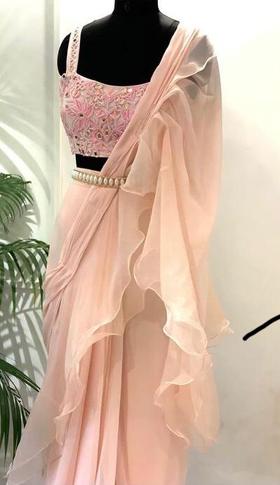 Pale Green Georgette and Net Beautiful Ruffle Saree WJ96130 | Fancy blouse  designs, Designer evening dresses, Stylish dresses